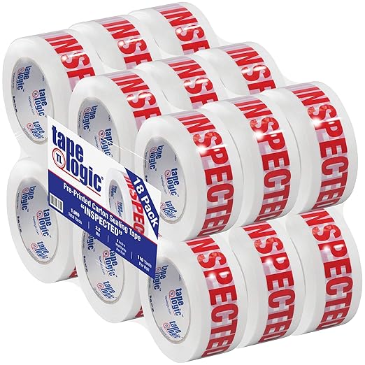 Aviditi Tape Logic 2 Inch x 110 Yard 2.2 Mil Red/White, Heavy Duty Packing Tape, "Inspected" 18 Pack, Perfect for Packing, Shipping, Moving, Home and Office