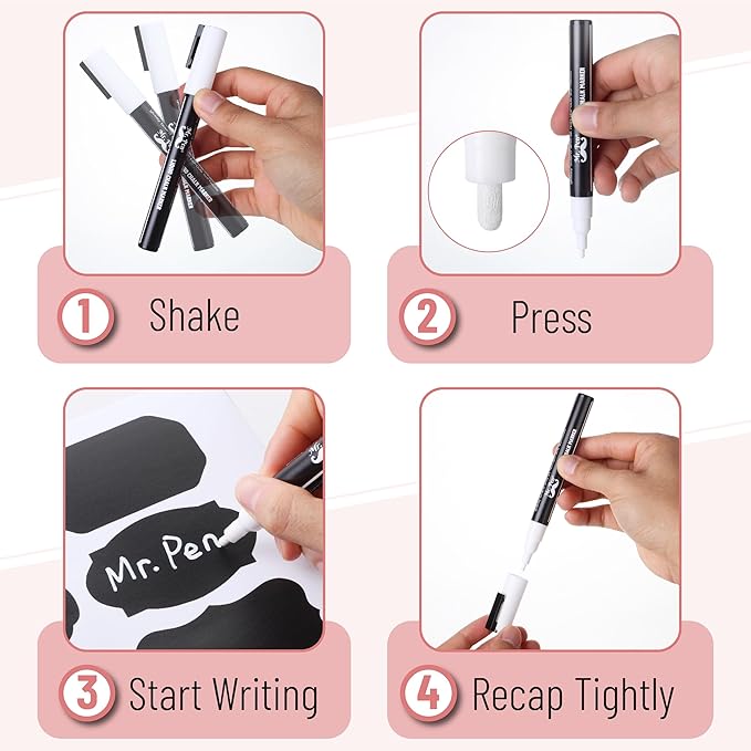 Mr. Pen- Chalkboard Labels, 100pc, Assorted Shapes, 1 White Chalk Marker and Small Towel, Labels, Label Stickers, Labels for Storage Bins, Sticker Labels, Bottle Labels, Food Labels, Jar Labels