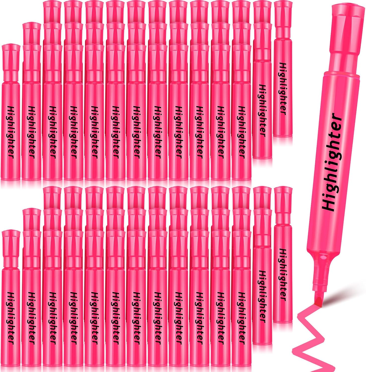 Qilery 72 Pack Highlighters Bulk, Tank Style Chisel Tip Highlighters Markers Quick Drying for Kids and Adult Coloring, Classroom Home Office School Supplies (Pink)