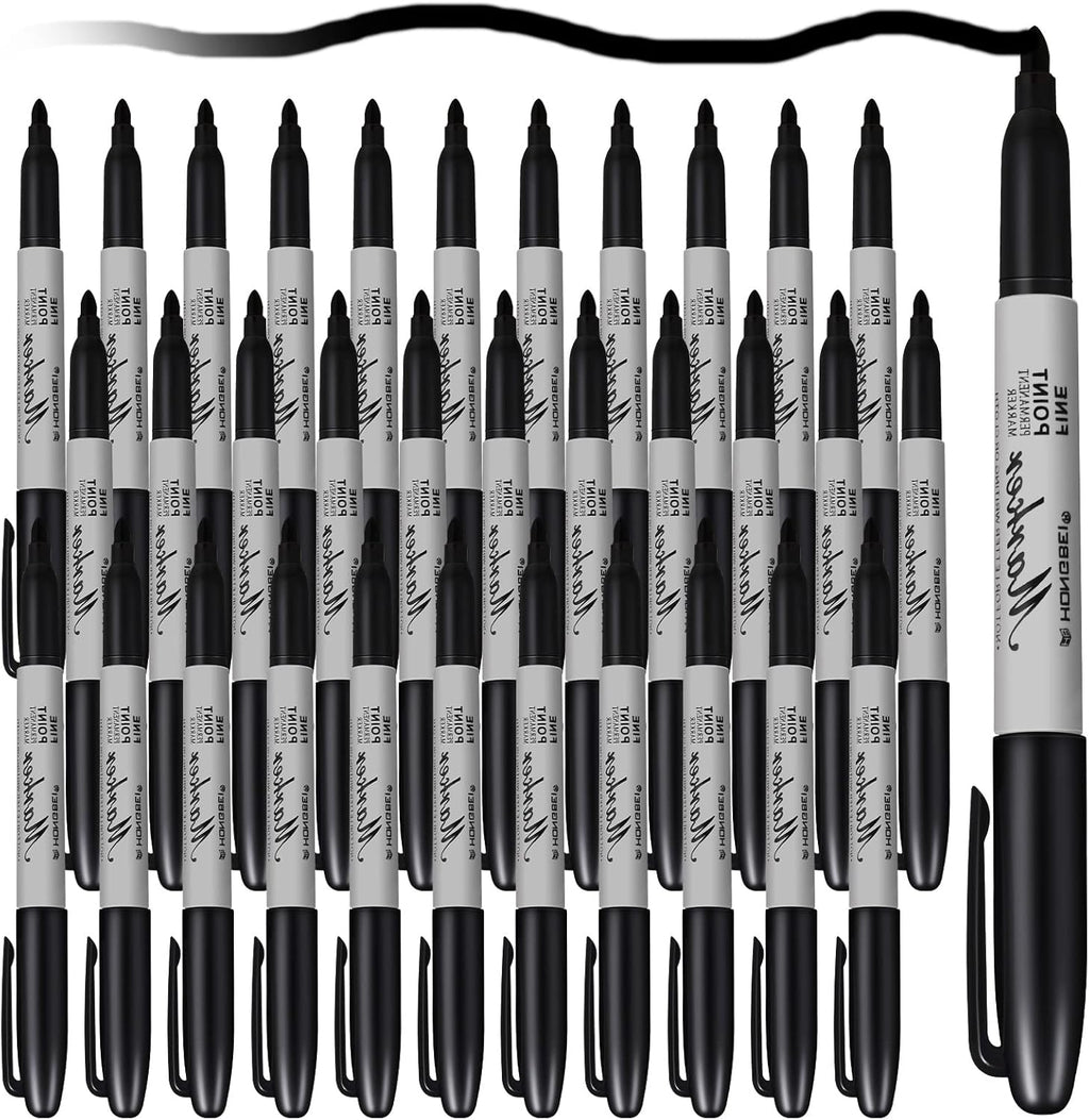 Thenshop 60 Pack Permanent Markers Bulk Black Permanent Marker Set Fine Point Pens Work on Wood, Metal, Stone, Glass