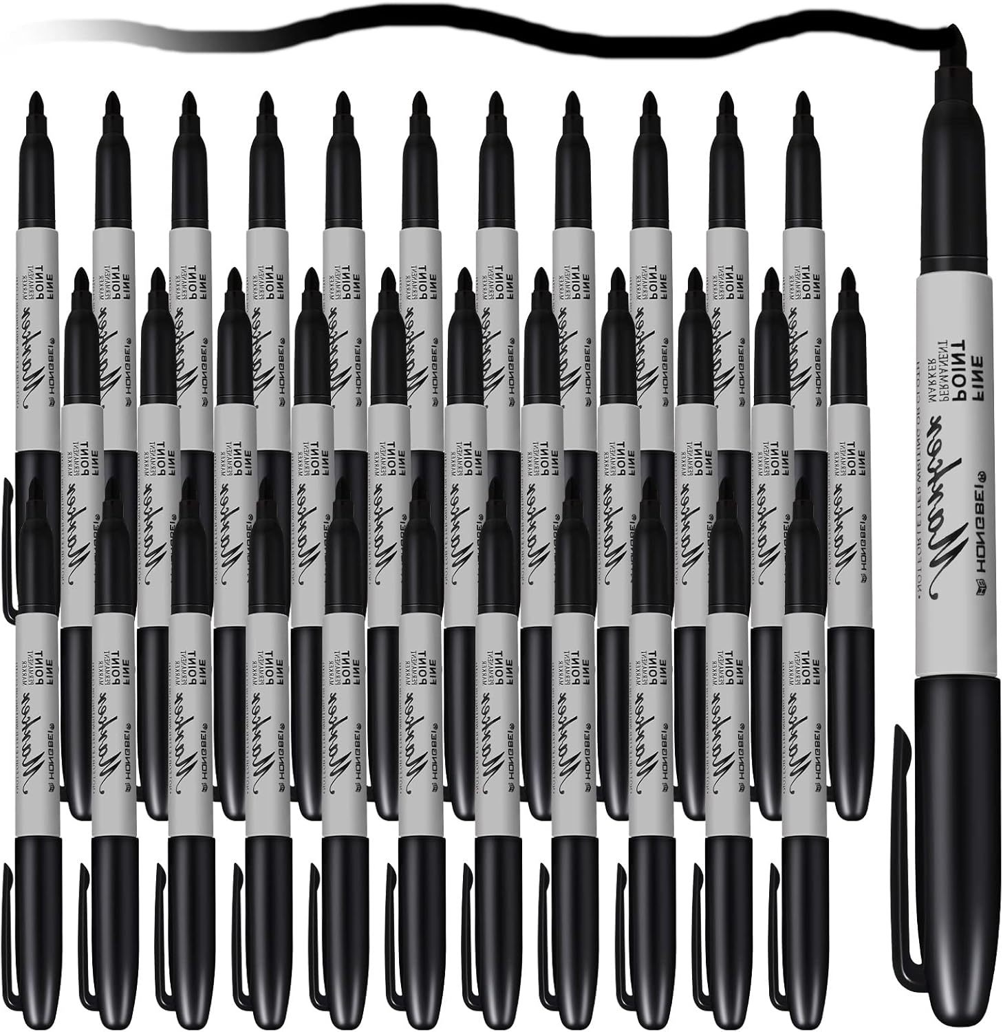 Thenshop 60 Pack Permanent Markers Bulk Black Permanent Marker Set Fine Point Pens Work on Wood, Metal, Stone, Glass