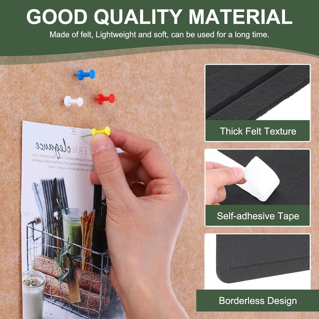 YOKIVE Felt Bulletin Board, 35 x 17.5 -Inch Foldable Decorative Pin Board Self Adhesive Felt Cork Board with 20 Pushpins, Great for Wall, Photo Display, Paste Note, Schedule(Black)
