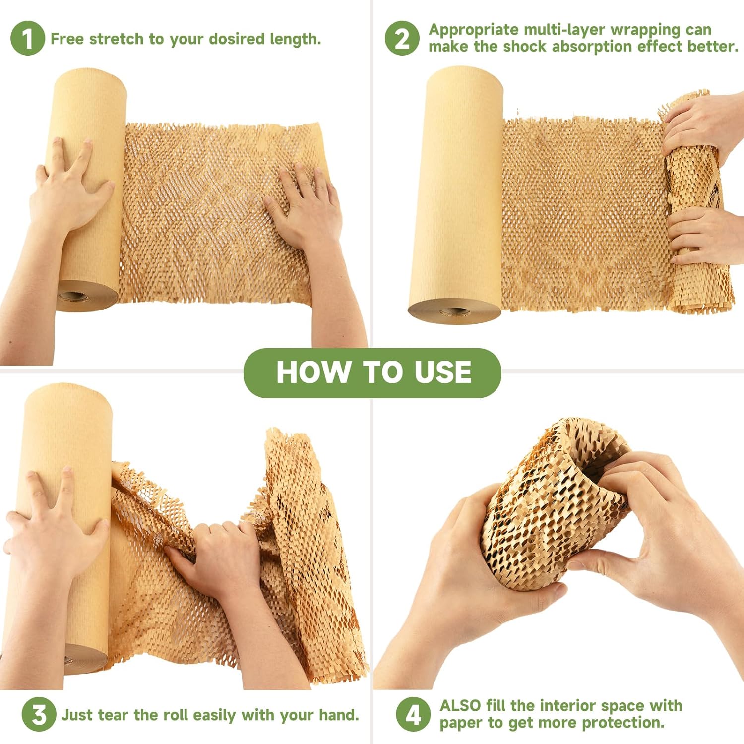 Honeycomb Packing Paper Wrap 15''x600', Substitute Alternative for Bubble Cushioning Wrap for Moving Shipping Packaging, Recyclable Moving Supplies with 48 Fragile Sticker Labels