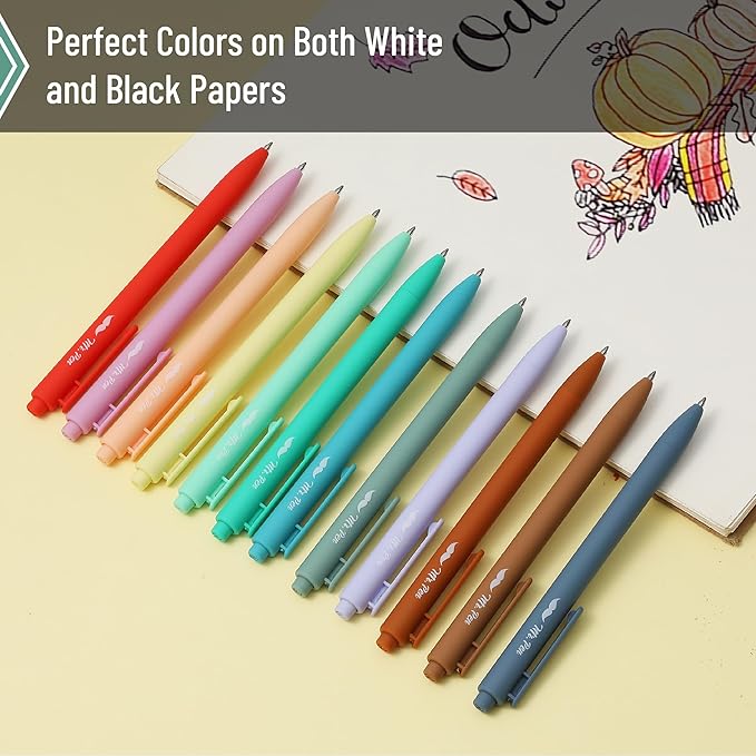 Mr. Pen- Retractable Gel Pen Pack, Assorted Colors, Fast Dry, Fine Point 0.7mm, Retractable, Cute Journaling Pens