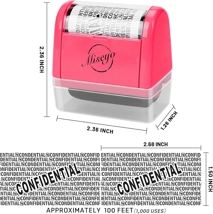 Miseyo Wide Roller Stamp Identity Theft Stamp 1.5 Inch Perfect for Privacy Protection - Peach