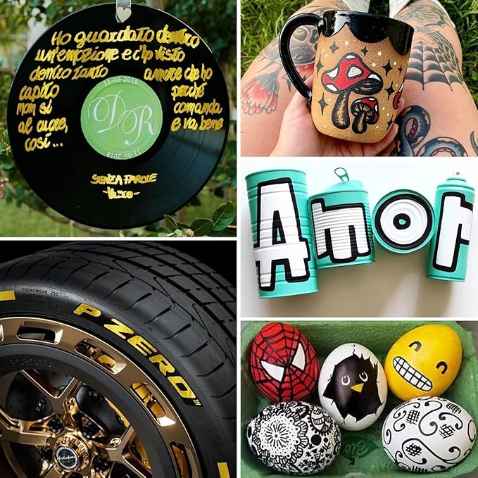 SFAIH Acrylic Gold Paint Pens - 8 Pack 2-3MM Medium Tip & 0.7MM Extra Fine Gold Markers Permanent for Rock, Wood, Metal, Fabric, Plastic, Glass, Ceramic, Diy Crafts, Large Ink Capacity, High Coverage