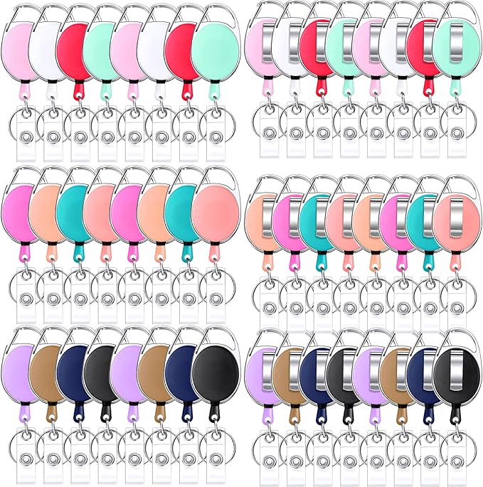 Honoson Heavy Duty Retractable Badge Reels Batch ID Badge Holder Retractable Clip Bulk Card Key Holder with Ring for Office Worker Employee, Doctor Nurse Gifts(Multicolor,50 Pcs)