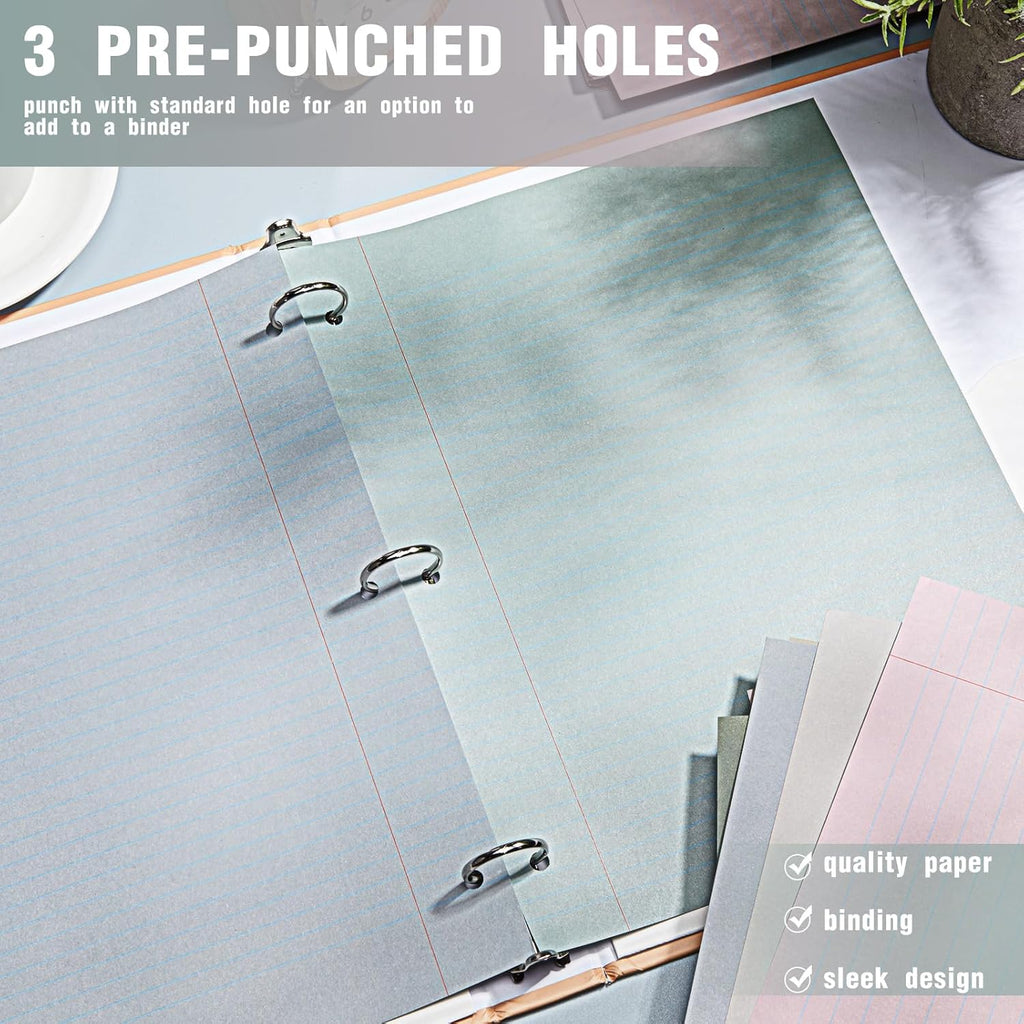PerKoop 400 Sheets Colored Loose Leaf Paper 8.5" x 11" college ruled Lined 3 Hole Punched notebook Filler Paper for 3 Ring Binders Office School Supplies (Morandi Colors)