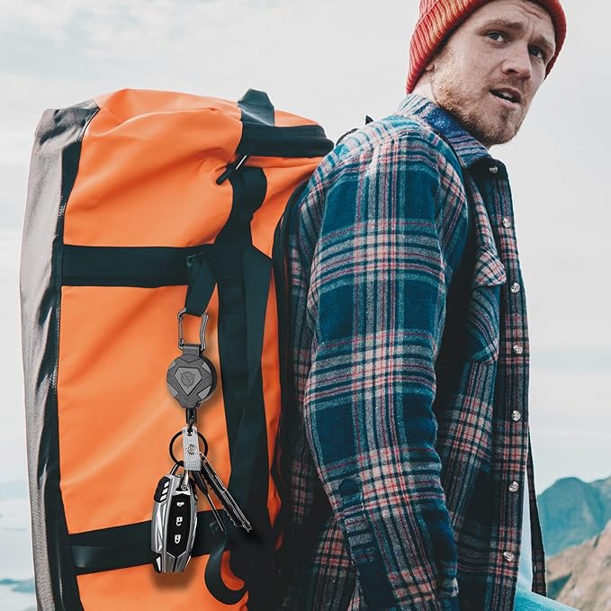 Oaridey Retractable Keychain Heavy Duty, Badge Reels Retractable, Tactical ID Badge Holder with Upgraded Zinc Alloy Carabiner, 31.5'' Coated Steel Cord, Bearing 8.0 oz- 1 Pack