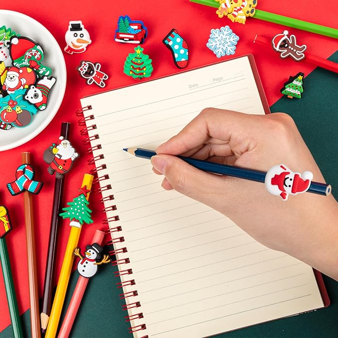 WDAHDHP Christmas Pencil Clips for Kids, 50Pcs Different Pencil Clips Topper, Cute Pencil Charms for Kids Students School Gifts Classroom Rewards