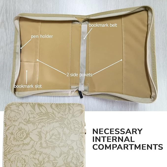 DEHITE Briefcase for Women – Leather Carrying Bag Large Size – | Fits Book 7 x 10.1 x 1.9 in | Pen Slots | Zippered Pocket | Premium Faux Leather | – Beige Christian Gift Accessory