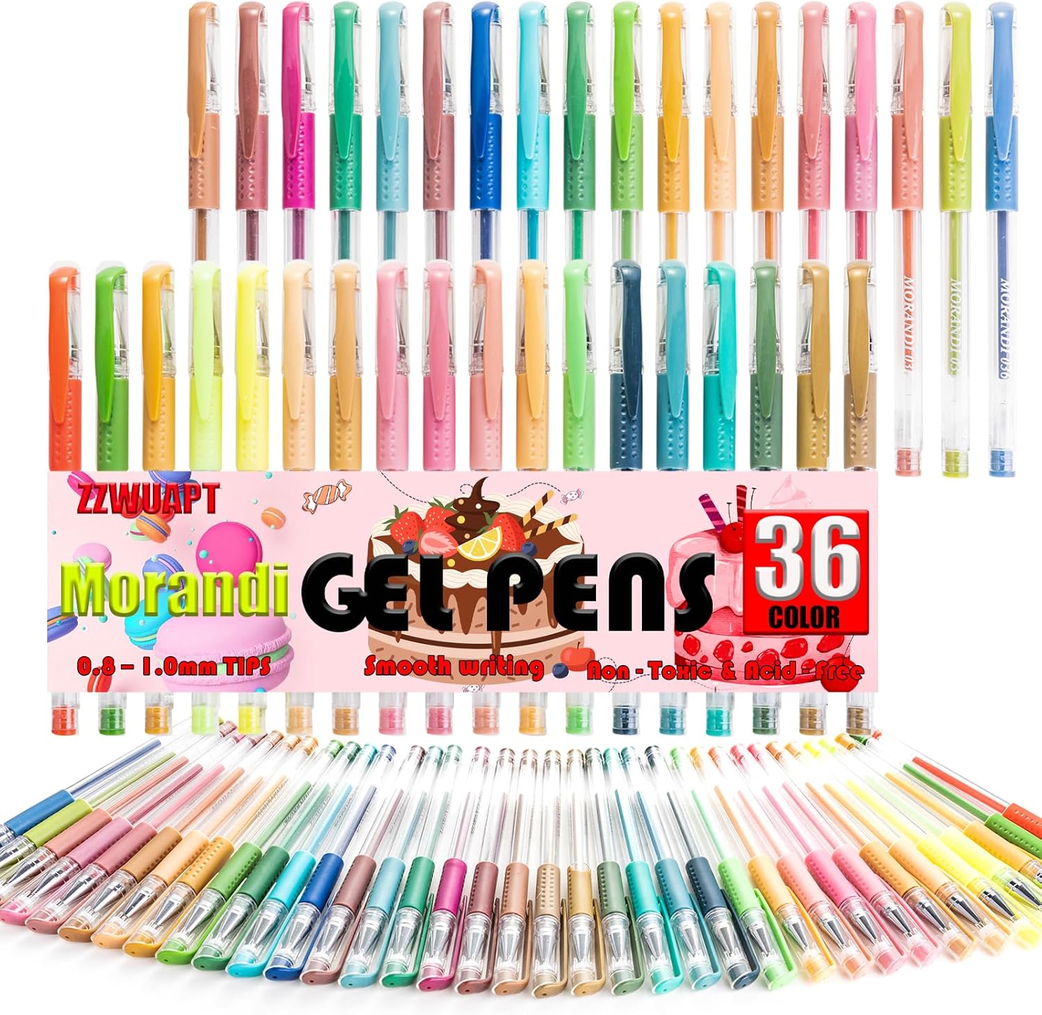 Morandi Gel Pens for Coloring Book,72 Color Gel Pens Set including 24 Color Gel Pen with 48 Refills,40% More Ink Colored Gel Pens for Drawing, Doodling, Scrapbook, Journaling