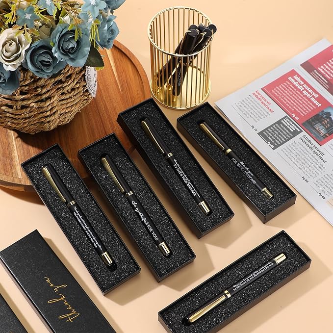 PerKoop 10 Set Thank You Gifts Inspirational Ballpoint Pens with Gift Boxes Bulk Appreciation Party Favors for Employee Coworker Staff Team Friends Office Supplies(Black,Mixed)