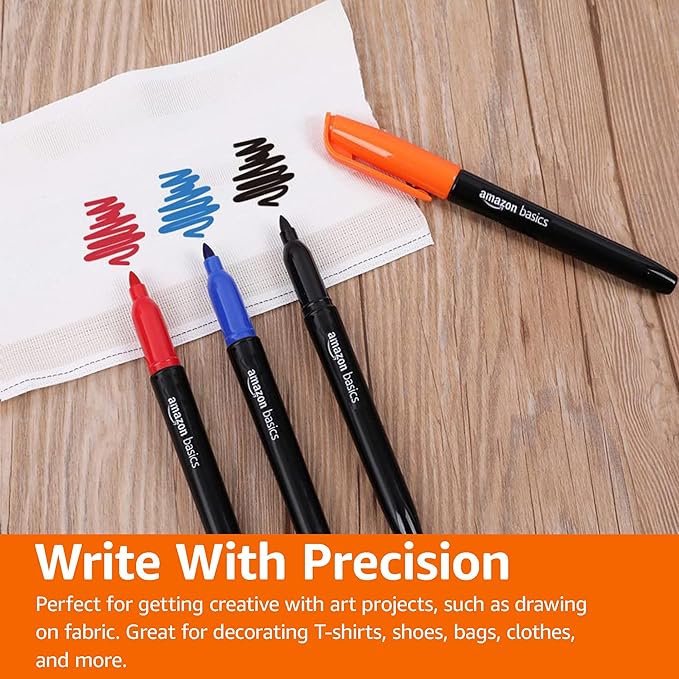 Amazon Basics Fabric Markers, Assorted Colors, 8-Pack