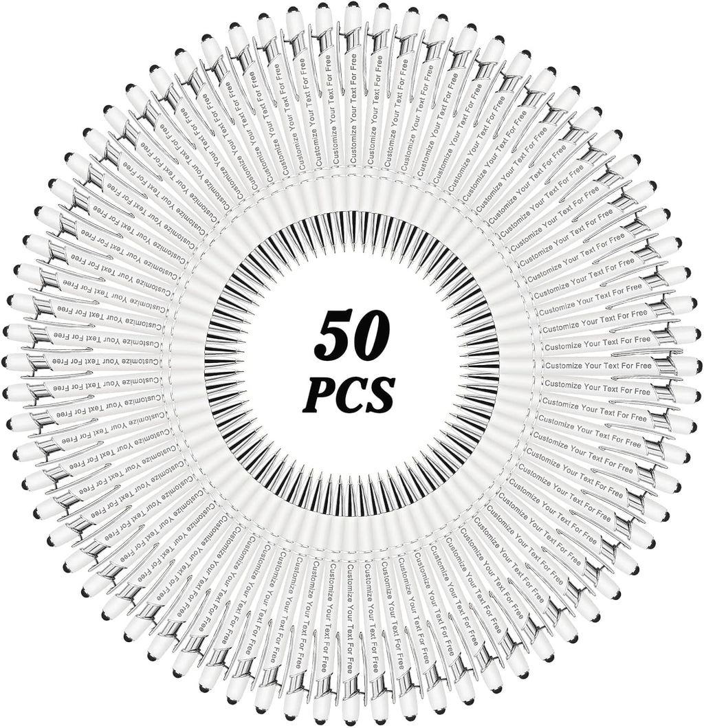 Max 500 Pcs Personalized Pens Bulk, Custom Pens with Free Engraving, Customized Stylus Tip Ballpoint Pen with Your Name Massage Text for School Office Business Graduation Anniversaries-50 Packs