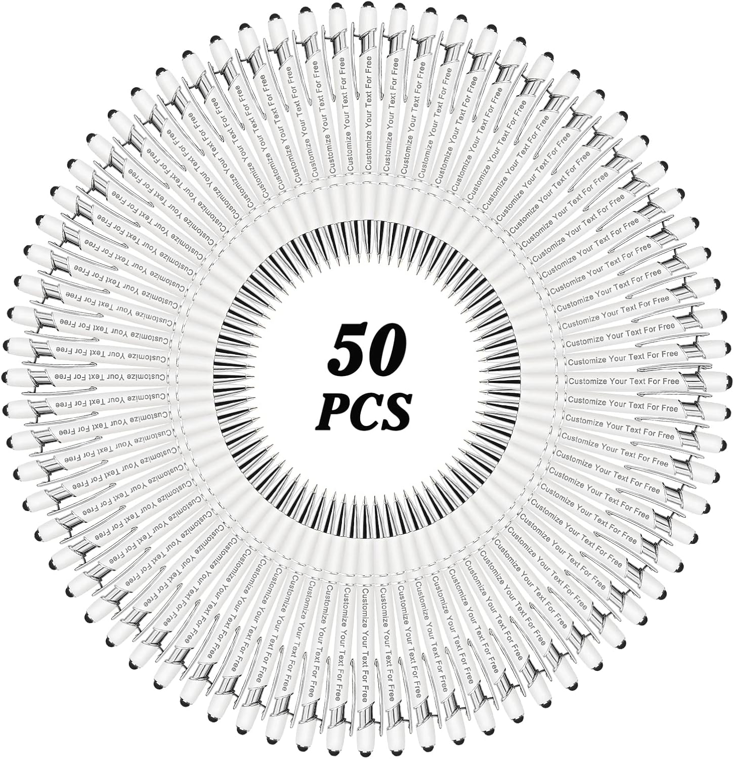 Max 500 Pcs Personalized Pens Bulk, Custom Pens with Free Engraving, Customized Stylus Tip Ballpoint Pen with Your Name Massage Text for School Office Business Graduation Anniversaries-50 Packs