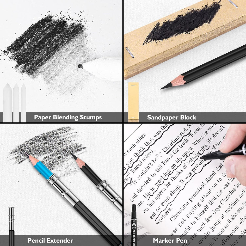 Soucolor 76 Pack Drawing Set Sketching Pencils Kit with 3-Color Sketch Book, Watercolor Pad, Coloring Book, Colored, Graphite, Charcoal, Watercolor, Metallic Pencils for Artists Adults Teens Beginner