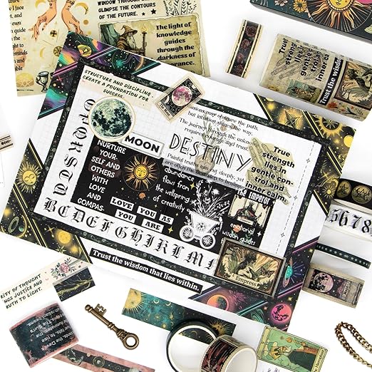 29 Rolls Washi Tape Set - Tarot Theme Decorative Masking Tape Colored Patterns, Vintage Adhesive Artists Tapes for Journaling Supplies, Diy Crafts, Scrapbooking, Junk Journal Supplies, School Supplies