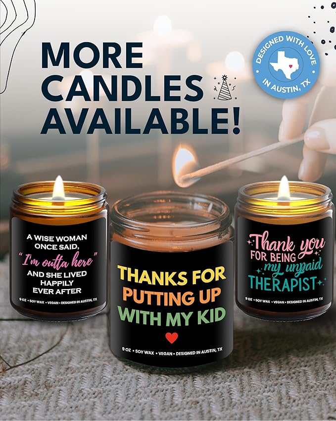 Funny Teacher Candle, Thanks for Putting Up with My Kid, Best Funny Teacher Gifts for Women & Men, Teacher Appreciation Gifts, Daycare Provider, Babysitter Christmas Gifts, Birthday, Gift-Ready