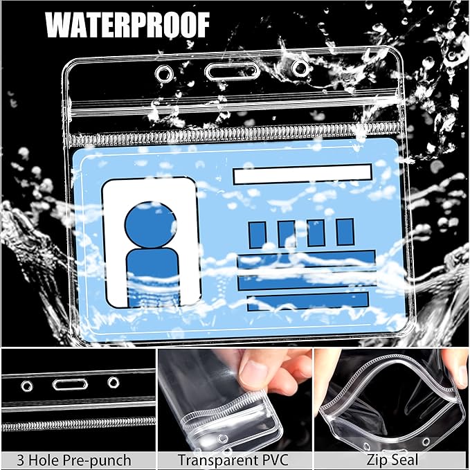 100Pcs Clear Plastic Horizontal Name Tags Badge ID Card Holders and 100Pcs Black Lanyards with Clip lanyards for id Badges (Black)