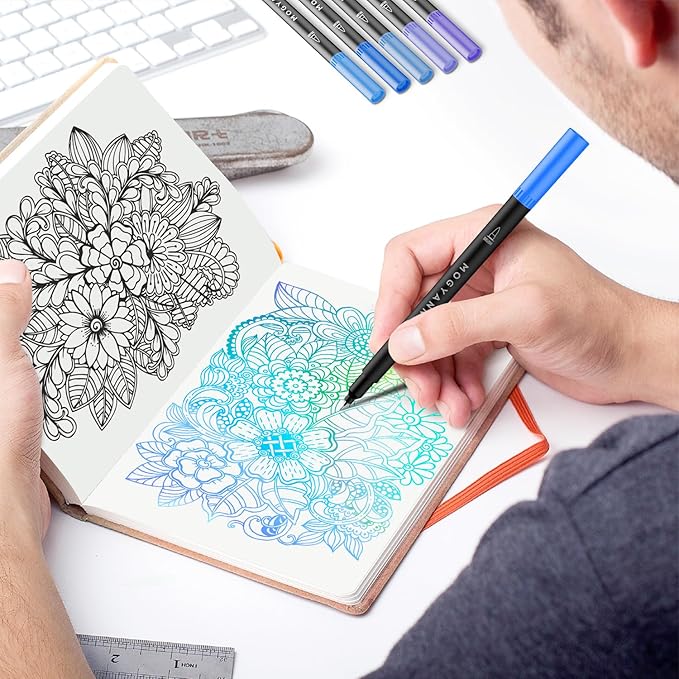 Mogyann Blue Markers, 12 Pack Dual Brush Pens Drawing Markers for Art Sketching