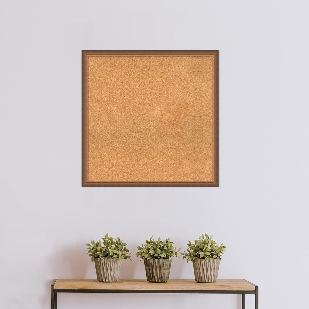 Amanti Art Natural Cork Board for Wall, 30x30 Vision Board with Bronze Frame, Large Corkboard Office Decor for Home Organization, Modern Corkboard Pinboard to Display Items for Home Organization in