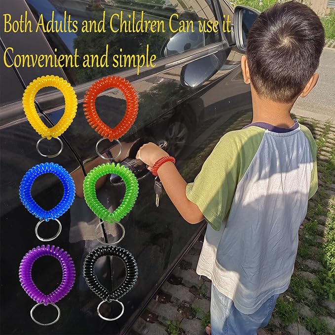 Pack of 36 Colorful Spring Spiral Wrist Coil Key Chain, Wristband Key Ring (Purple)