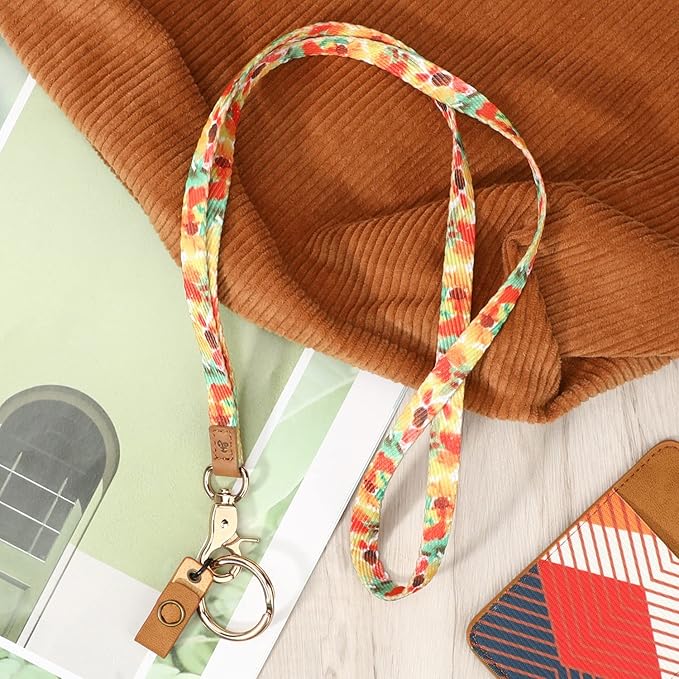 MNGARISTA Neck Lanyard for Keys, Floral Key Lanyard for Women, Durable ID Lanyards with Keyring and Clasp for ID Badges, School ID or Wallets, Eustoma