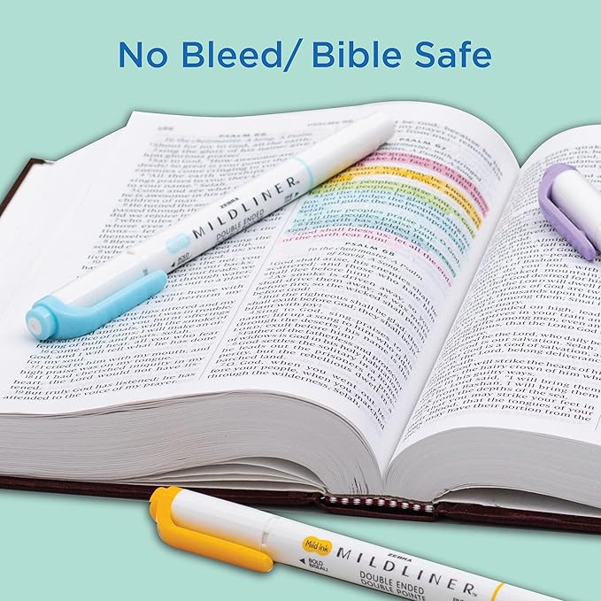 Zebra Pen Mildliner Double-Ended Highlighter Set, Chisel and Bullet Point Tips, No Bleed Bible Assorted Neutral and Gentle Ink Colors, 10-Pack, Model Number: 78701