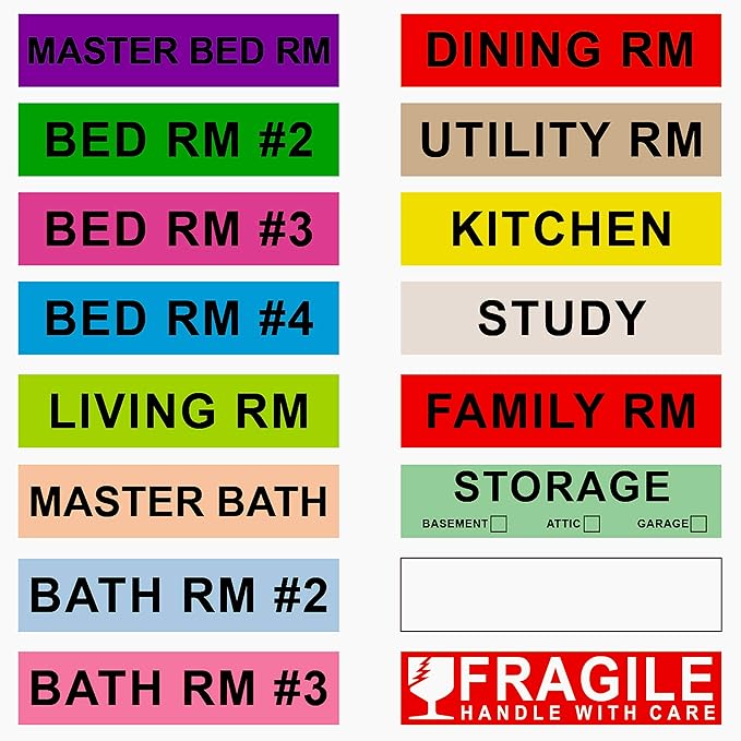 960 Count Home Moving Labels,16 Rolls Different Color Coding Labels for Boxes Stickers + Fragile Stickers + 1 Blank Label roll is for Customized use-Labels