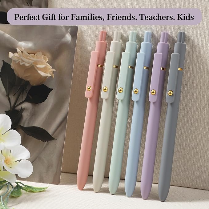 FIOVER Gel Pens - 6Pcs 0.5mm Fine Point Smooth Writing Pens, Black Gel Ink Journaling Supplies for Note Taking, Cute Aesthetic Office School Supplies Gifts for Women(6 Pcs Gold Morandi)