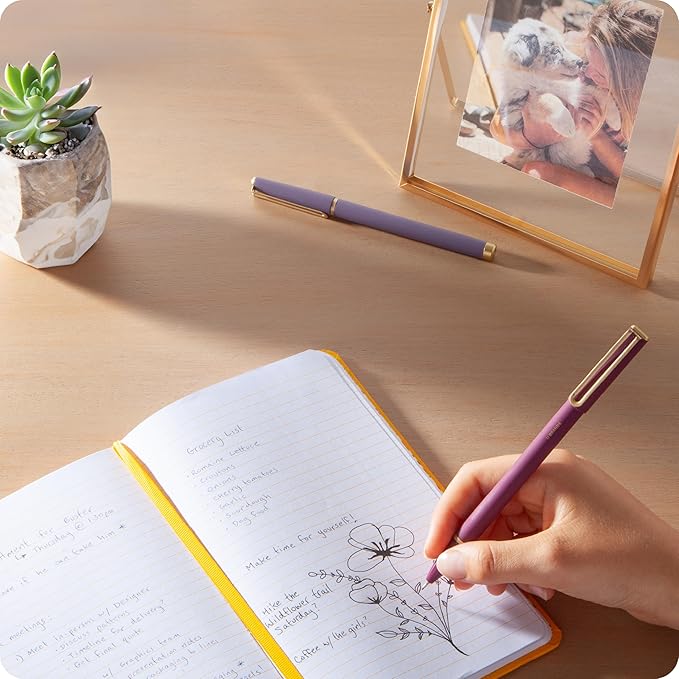 U Brands Catalina Felt Tip Pens, Set of 6, Soft Touch Jewel Tones with Gold Details, Medium (0.7 mm) Point, Black Ink