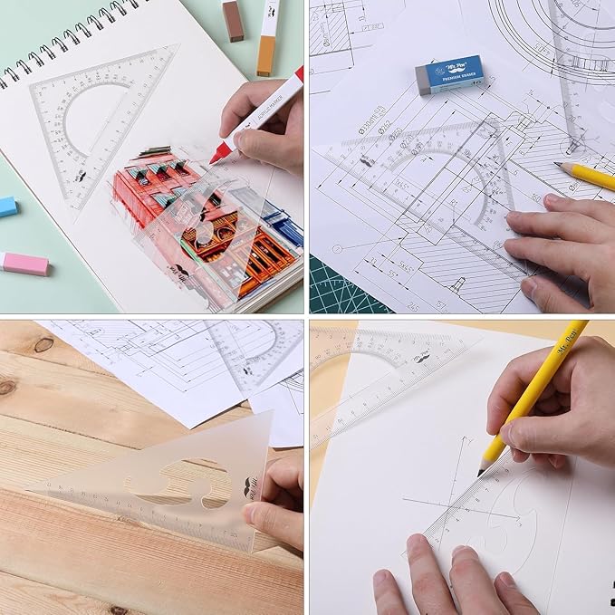 Mr. Pen- Triangle Ruler, 2 Pack, 17&11, 30/60 & 45/90, Right Triangle Ruler for Drawing, 30/60 Degree Triangle Plastic, 30 60 90 Triangle, Drawing Triangle Angle