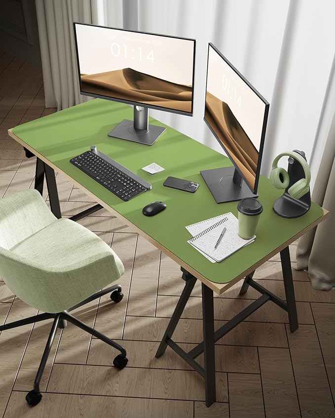 YSAGi Leather Desk Protector, Office Mat, Large Mouse Mat, Non-Slip PU Leather Blotter, Laptop Desk Pad, Waterproof Writing Pad for Office and Home (Leaf Green, 47.2" x 23.6")