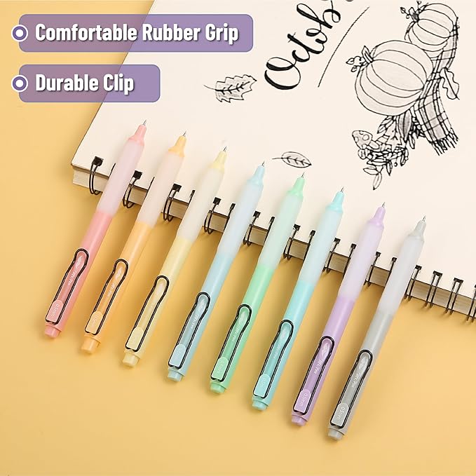 Mr. Pen- Retractable Gel Pens, 8 Pack, Black Ink Gel Pens, Pastel Barrels, Fast Dry, Gel Pens Fine Point 0.5mm, Retractable Pens, Cute Pens, Gel Ink Pens, Aesthetic Pens for Journaling Fine Tip Pens