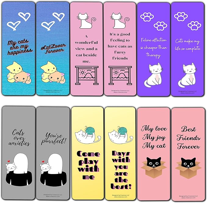 Creanoso Cats Make My Life Complete Bookmarks (5-Sets X 6 Cards) – Daily Inspirational Card Set – Interesting Book Page Clippers – Great Gifts for Adults and Professionals