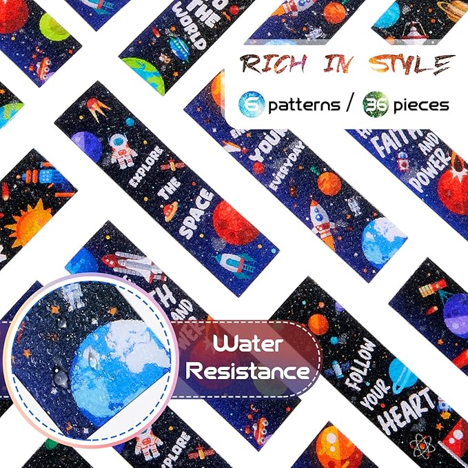 36 Pieces Anxiety Sensory Stickers Cute Fidget Textured Strips Toys Anti Stress Tactile Rough Sensory Calm Textured Strips Adhesives Anxiety Relief for Adults Teens Desk Classroom (Spaceman Style)