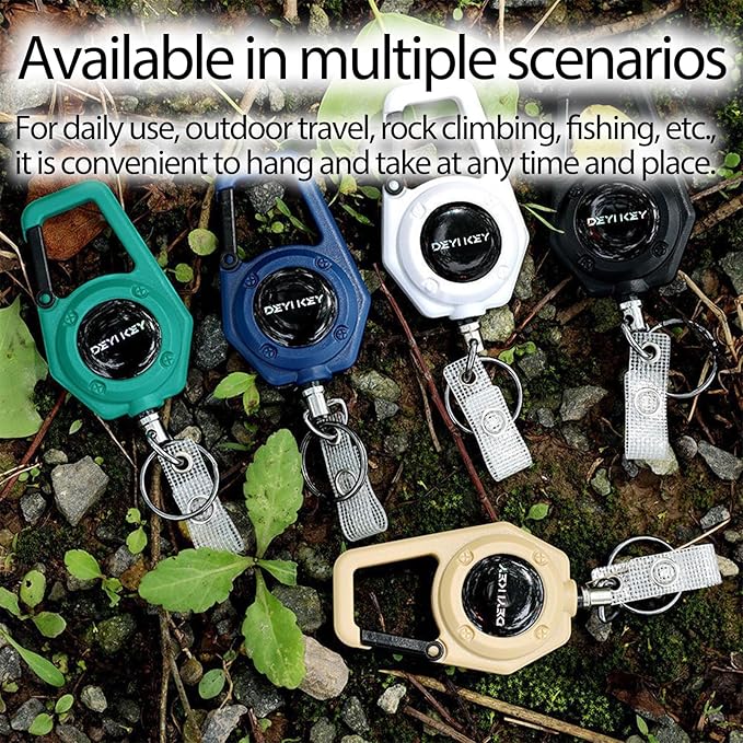 Retractable Keychain Heavy Duty, Multitool Carabiner Badge Holder, Retractable Keychain Clip Id Holder, Tactical ID Badge Reel with 29.5" Steel Retractable Cord, Blue