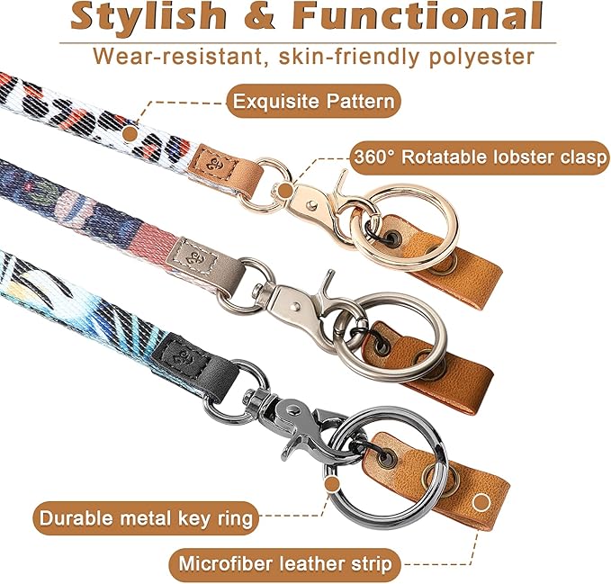 MNGARISTA Neck Lanyard for Keys, Floral Key Lanyard for Women, Durable ID Lanyards with Keyring and Clasp for ID Badges, School ID or Wallets, Eustoma