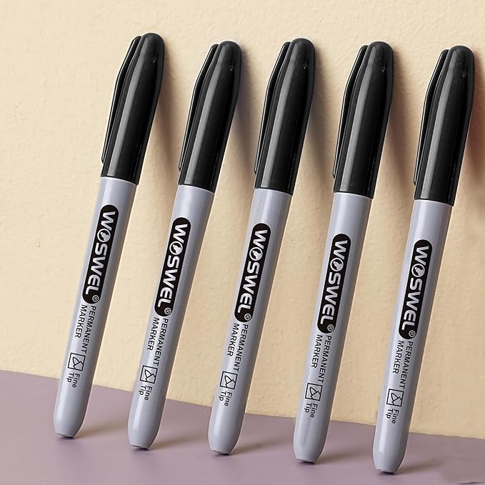 Permanent Markers Bulk, 50 Pack, Black Permanent Marker Pens, Fine Tip, Waterproof, Quick Drying, Smooth Writing, Used on Glass Metal Stone Paper Most Surfaces, Office School Supplies