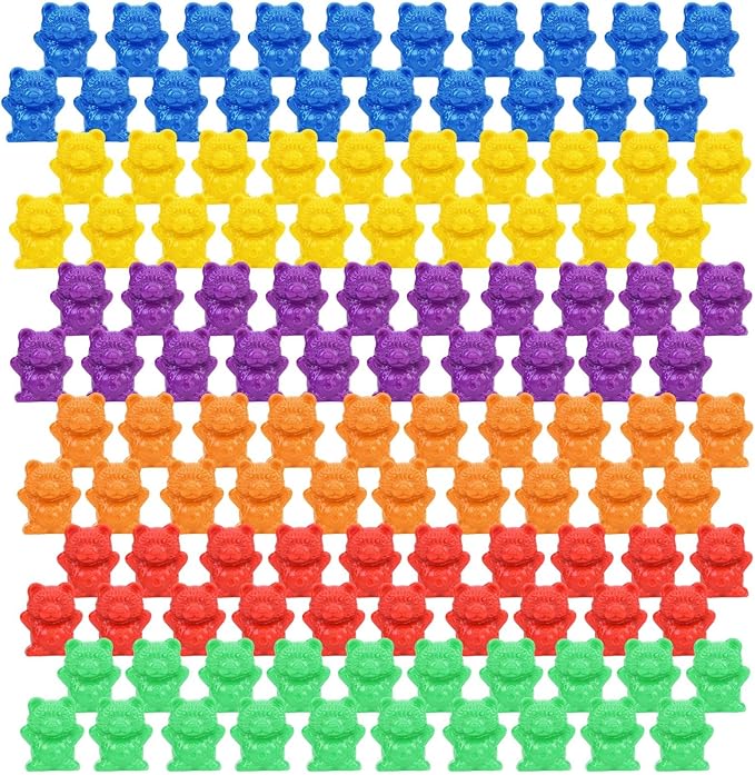 Timoo 120 Pcs Rainbow Counting Bears Math Manipulatives Color Sorting Bears Counting Bears for Toddlers (Green & Purple & Blue & Orange & Red & Yellow)