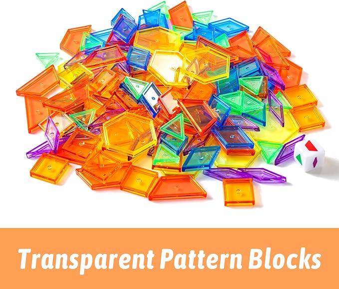 128 Pcs Translucent Pattern Blocks – Geometric Shapes for Light Table, Ideal Light Table Manipulatives and Accessories, Perfect for Exploring Colors and Shapes