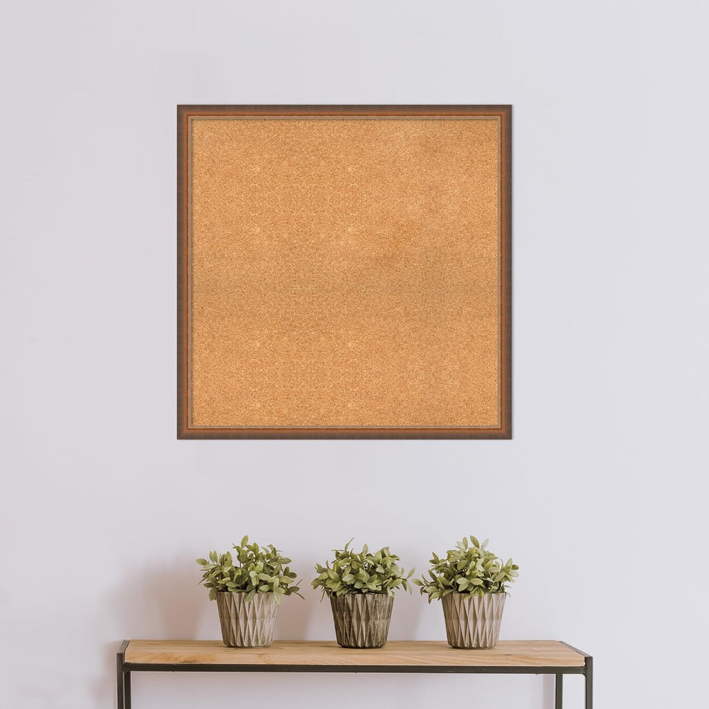 Amanti Art Natural Cork Board for Wall, 32x32 Vision Board with Bronze Frame, Large Corkboard Office Decor for Home Organization, Modern Corkboard Pinboard to Display Items for Home Organization in