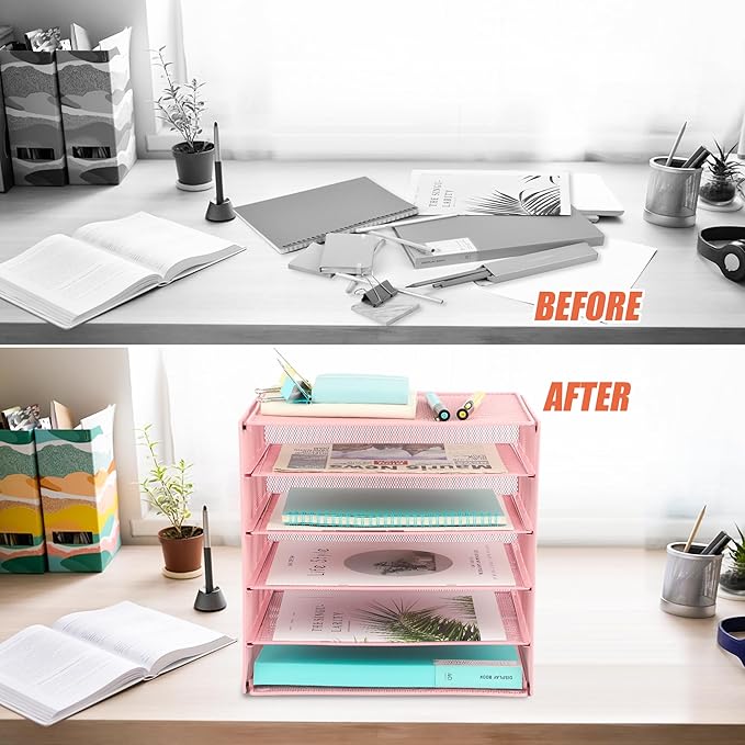 EASEPRES 5 Slot Desk Organizer Tray, Pink