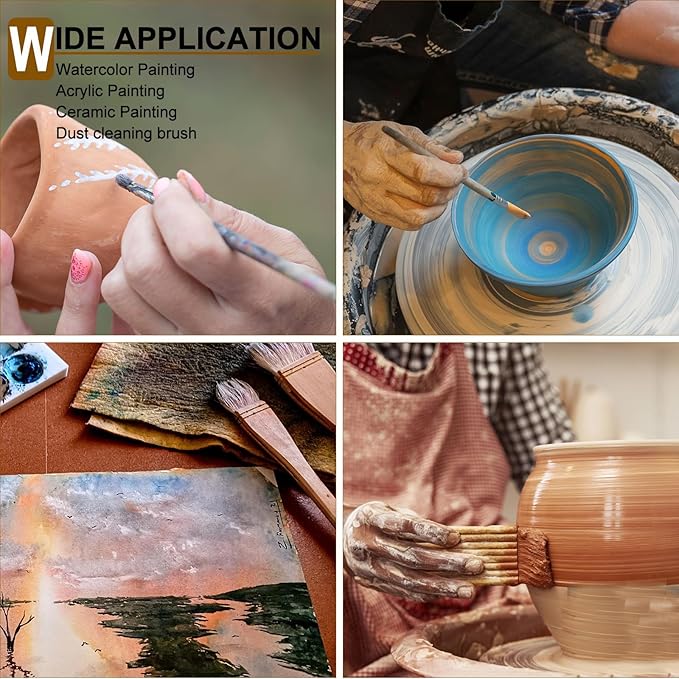 Pottery Brushes for Glazing,15 Pcs Ceramic Brushes Set with Storage Box Wool Bamboon Hake Brushes for Pottery Acrylic Watercolor