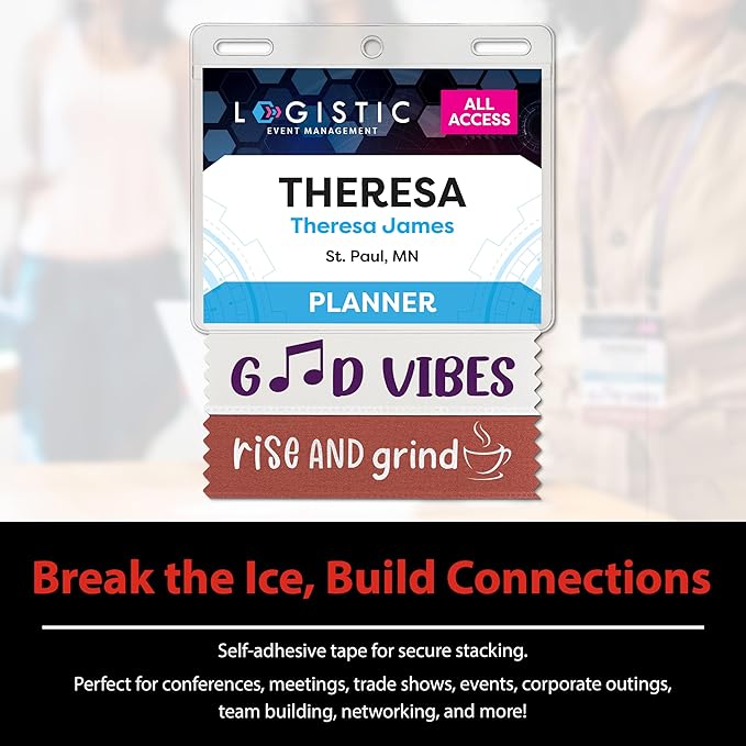 Icebreaker Corporate Badge Ribbons with Adhesive, 3-1/2 x 1-5/8” 100pk (10 Titles, 10 per Title), Satin Ribbon