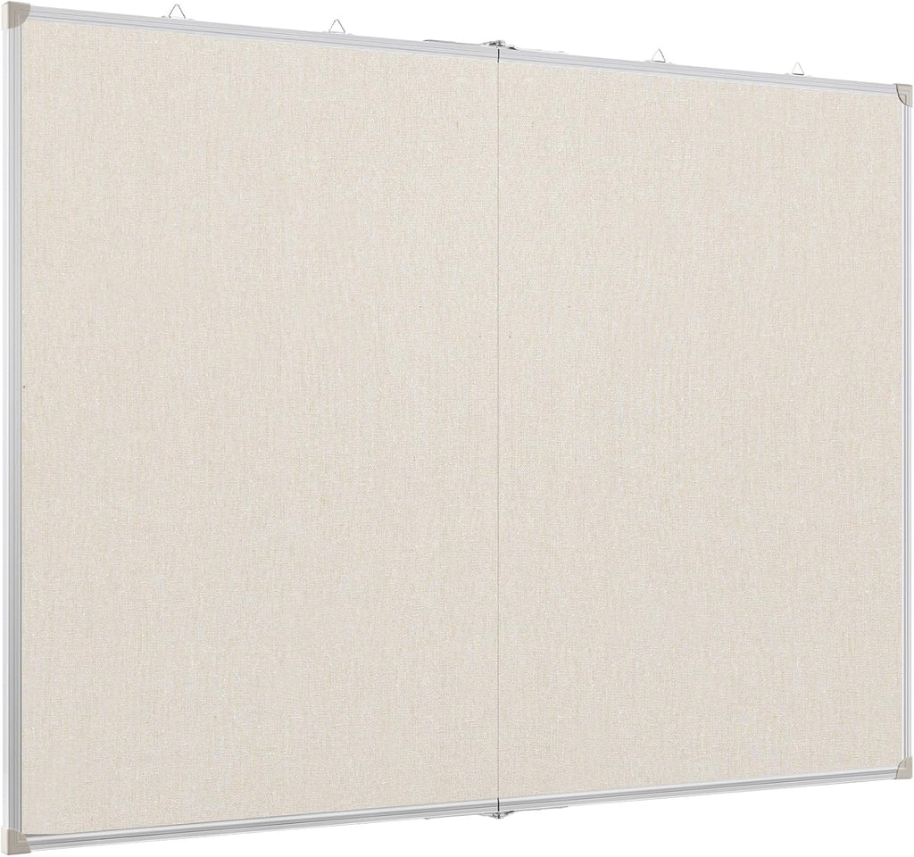 Double-Sided Large Cork Board with Linen, 48" x 36" Foldable Hanging Aluminum Framed Bulletin Board, Vision Board Pin Board Corkboards for Walls, Office, School Decor, 20 Pushpins