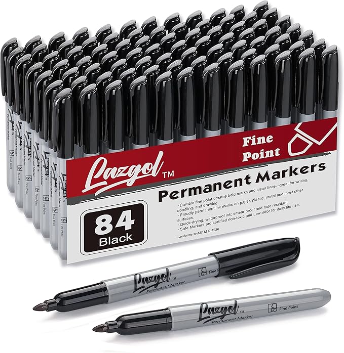 Permanent Markers Bulk, 84 Pack Black Permanent Marker Set, Fine Tip, Waterproof Markers, Premium Smear Proof Pens, Waterproof, Quick Drying, Office Supplies for School, Office, Home