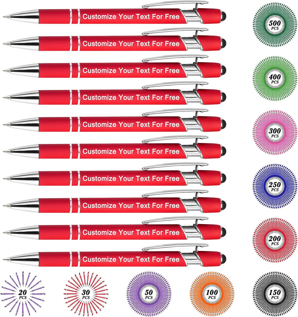 Max 500 Pcs Personalized Pens Bulk, Custom Pens with Free Engraving, Customized Stylus Tip Ballpoint Pen with Your Name Massage Text for School Office Business Graduation Anniversaries-10 Packs