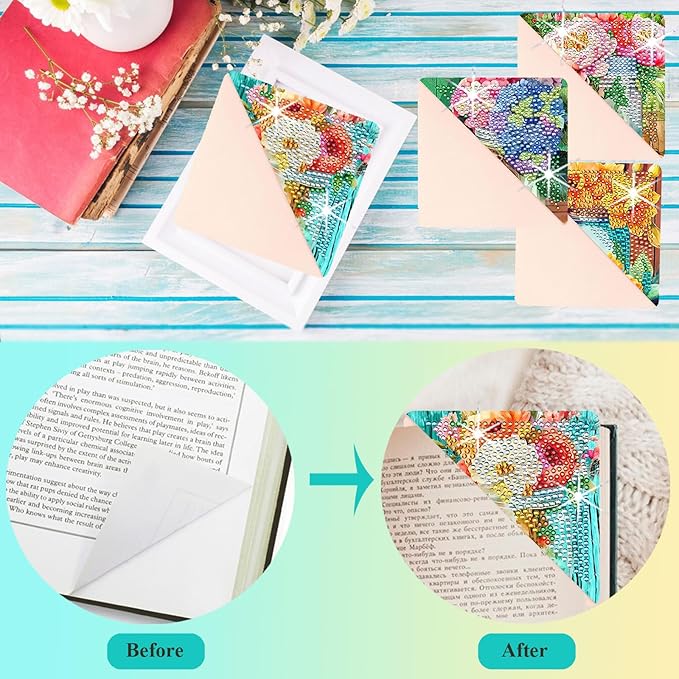 Diamond Art Painting Bookmarks,8Pcs DIY Cute Diamond Art Kits for Adults, Corner Bookmarks Small Crafts Kit for Women Book Lovers (Vase Flower)